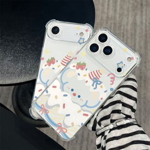 奶油小狗适用苹果11四角防摔苹果17pro软壳16简约iPhone15pro透明