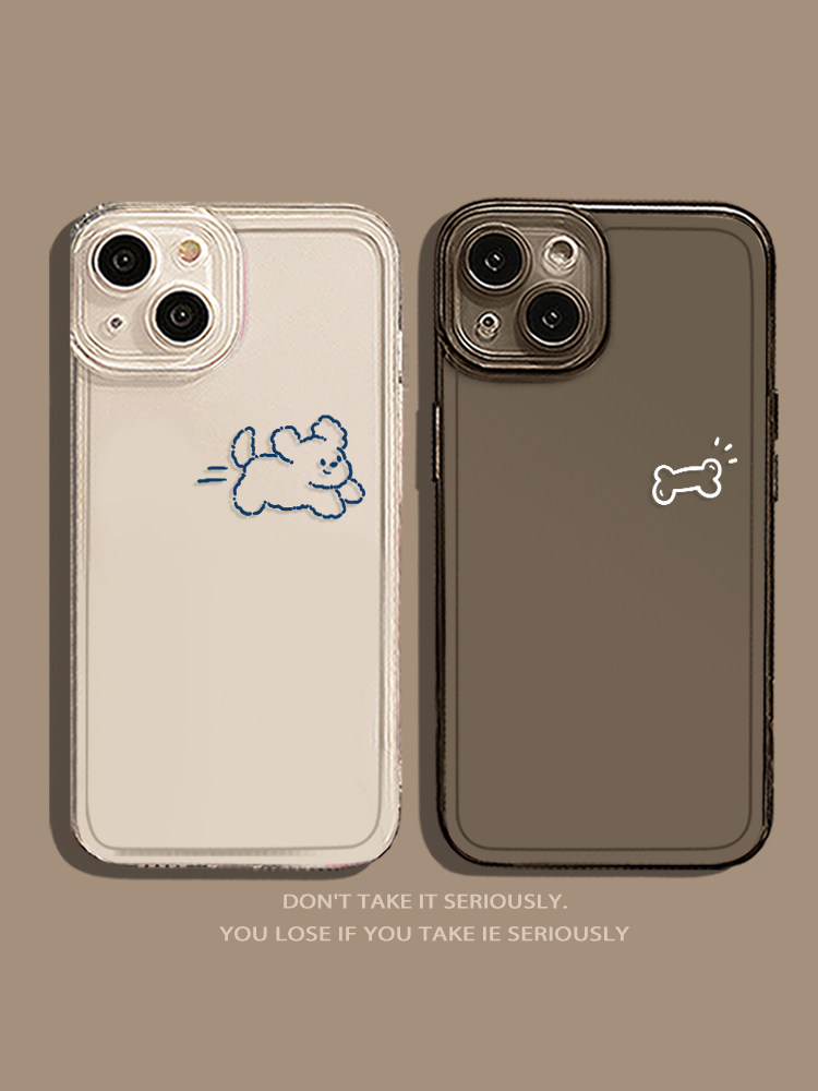 线条小狗手机壳适用苹果14pro情侣iphone13promax新款12骨头11一对mini透明8plus可爱x卡通xr