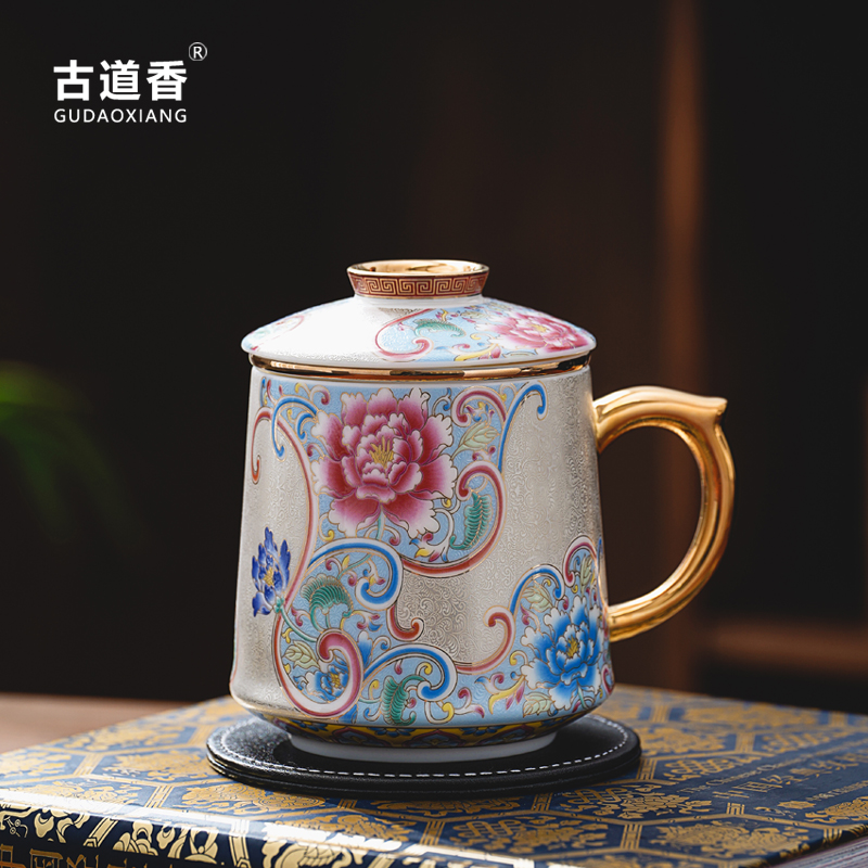 高端珐琅彩陶瓷泡茶杯个人专用茶水分离带盖办公室马克杯礼盒送礼