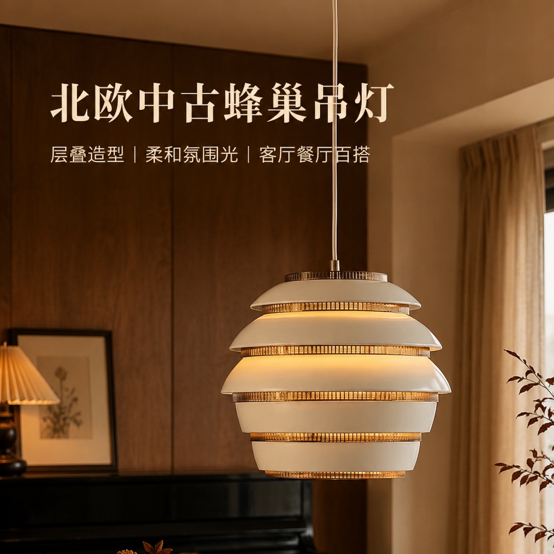 北欧Artek阿尔托风蜂巢中古吊灯设计师客厅餐厅吧台岛台吊线灯具