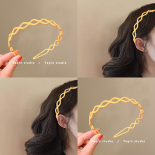 柠檬黄色！简约链条交叉发箍！莫兰迪色头箍发卡发捆头饰盘发器