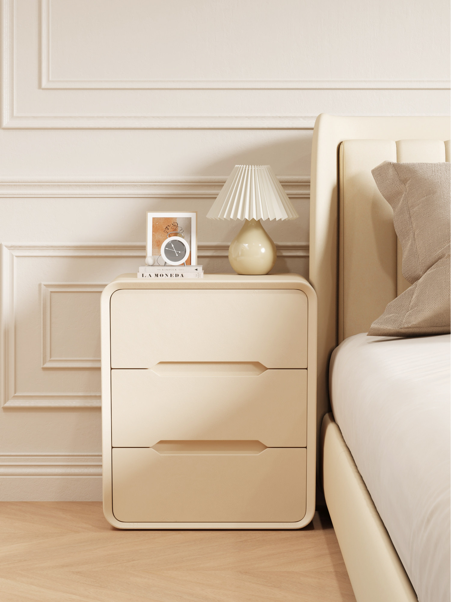 奶油风格床头柜新实木简单床头柜家庭卧室免安装床头小储物柜