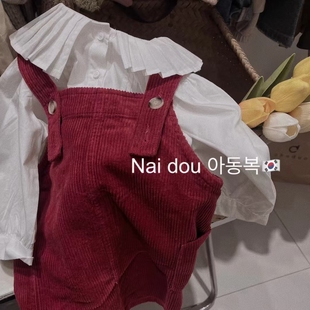 连衣裙女宝宝裙子25冬现货套装 Nai dou灯芯绒背带裙正品