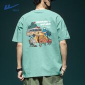 2024新款 美式 休闲潮流半袖 回力水绿色t恤男短袖 夏季 男生宽松体恤