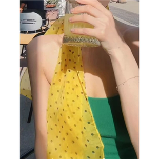 明媚大女主！黄色波点丝巾系脖女高级感时尚洋气纱巾围巾配饰装饰