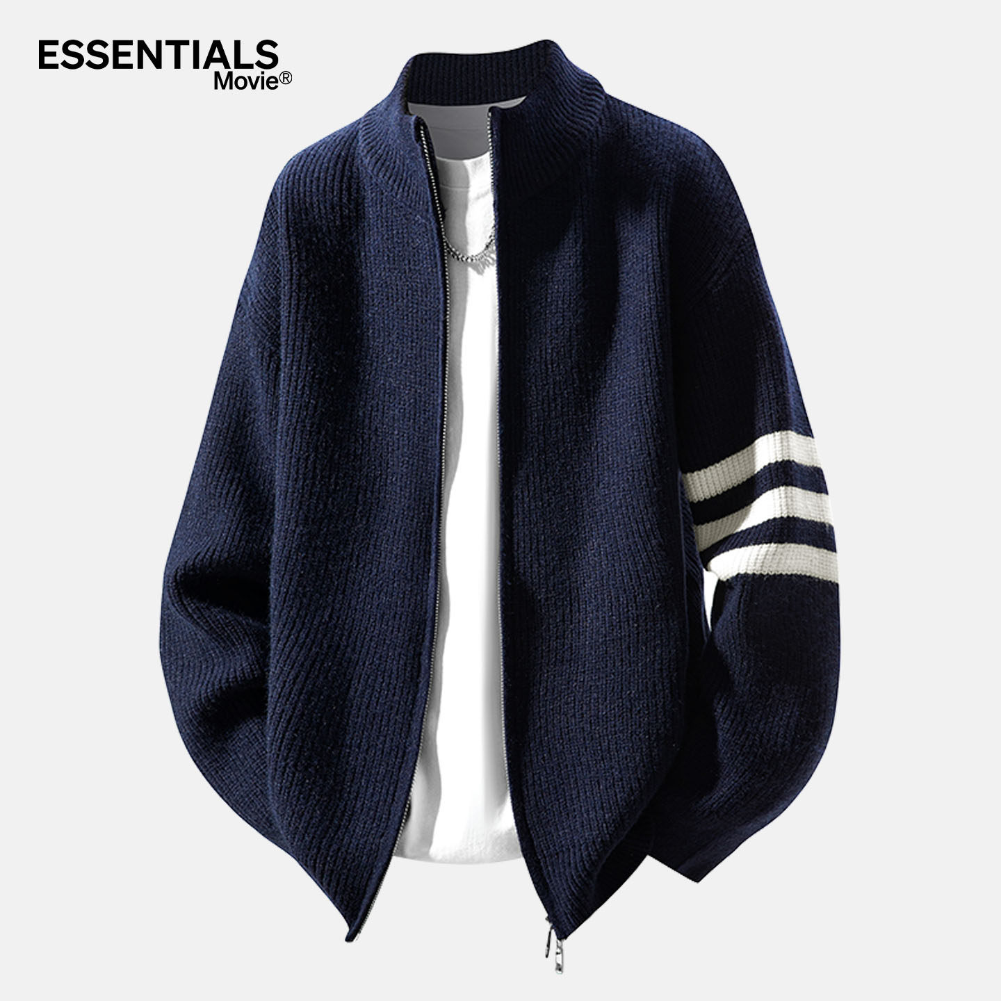 ESSENTIALS MOVIE开衫毛衣男女情侣装秋冬款美式复古条纹上衣外套