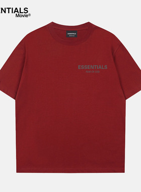 ESSENTIALS MOVIE官方酒红短袖T恤男女情侣新款潮牌圆领套头上衣