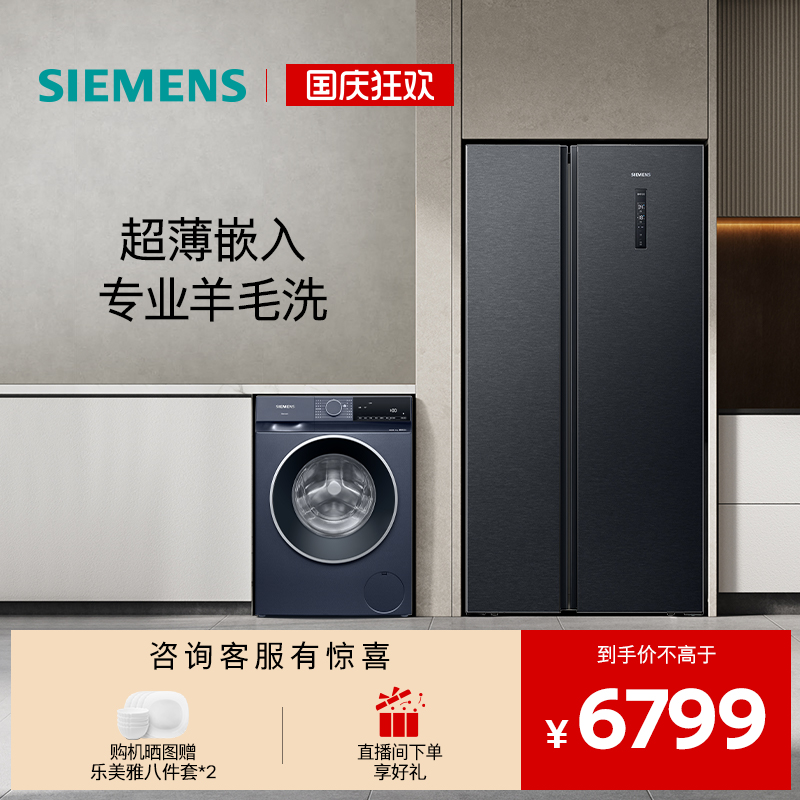 西门子对开门10kg滚筒冰洗套装