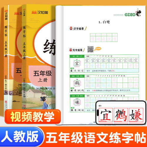 五年级语文字帖上册下册钢笔练字帖人教版英语课本同步生字初学5楷书小学生硬笔书法临摹练字本每日一练笔画笔顺正楷写字贴初学者