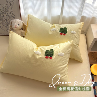 100%纯棉全棉A类信封毛巾绣枕套单只一对48x74cm枕芯长方形枕巾套