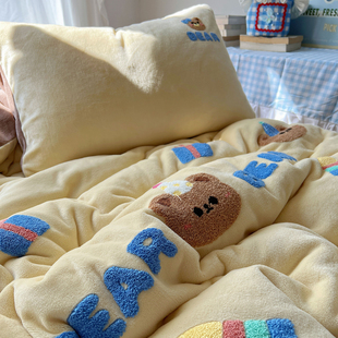 2025款款冬季牛奶绒珊瑚绒毛巾绣单个枕头枕套装一对装48cmx74cm