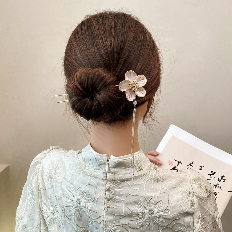 中式古风桃花发簪汉服头饰盘发步摇旗袍配饰