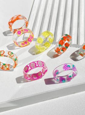 欧美创意水果树脂关节戒指女个性夏季新品D3
