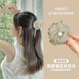 網(wǎng)紗水鉆花朵抓夾2024女新款 氣質(zhì)感高馬尾發(fā)夾后腦勺夾子發(fā)飾D2