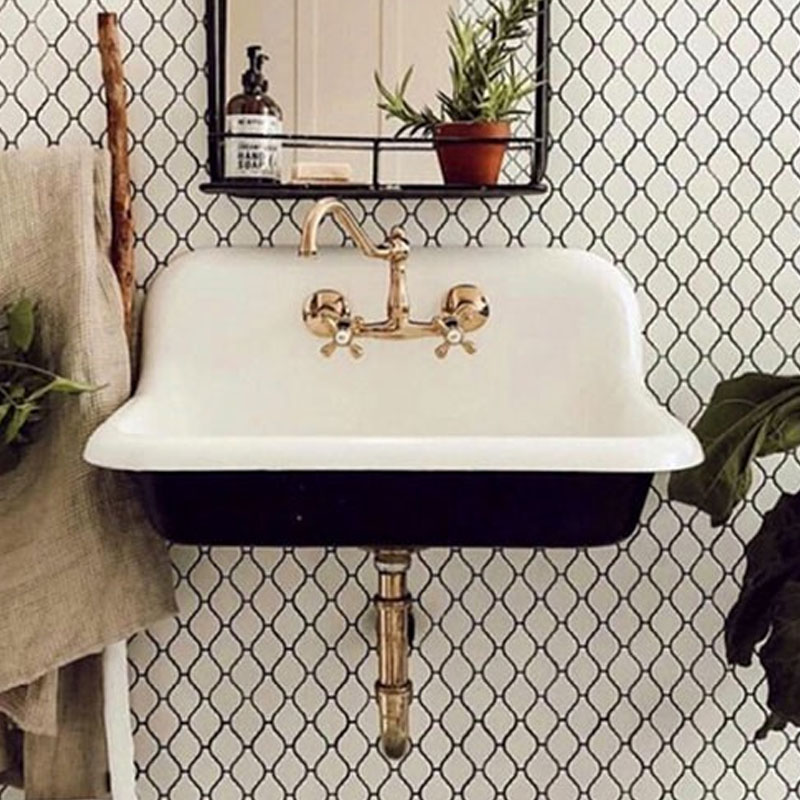 蝶陶轻奢复古铸铁搪瓷双孔水槽