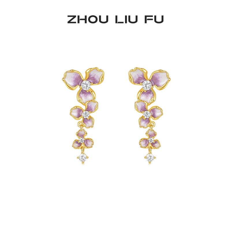 周六福S925银小花耳饰女