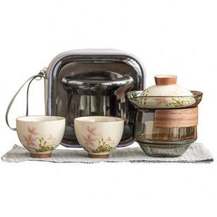 便携式 小雏菊旅行茶具套装 户外泡茶玻璃手抓壶快客杯一壶二杯