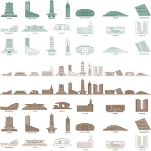 合肥安徽建筑城市剪影天际线旅游线描稿插画图地标志设计景点素材