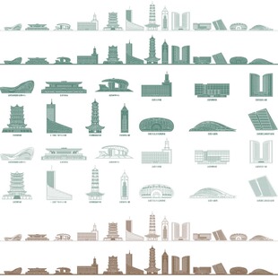 合肥安徽建筑城市剪影天际线旅游线描稿插画图设计地标志景点素材