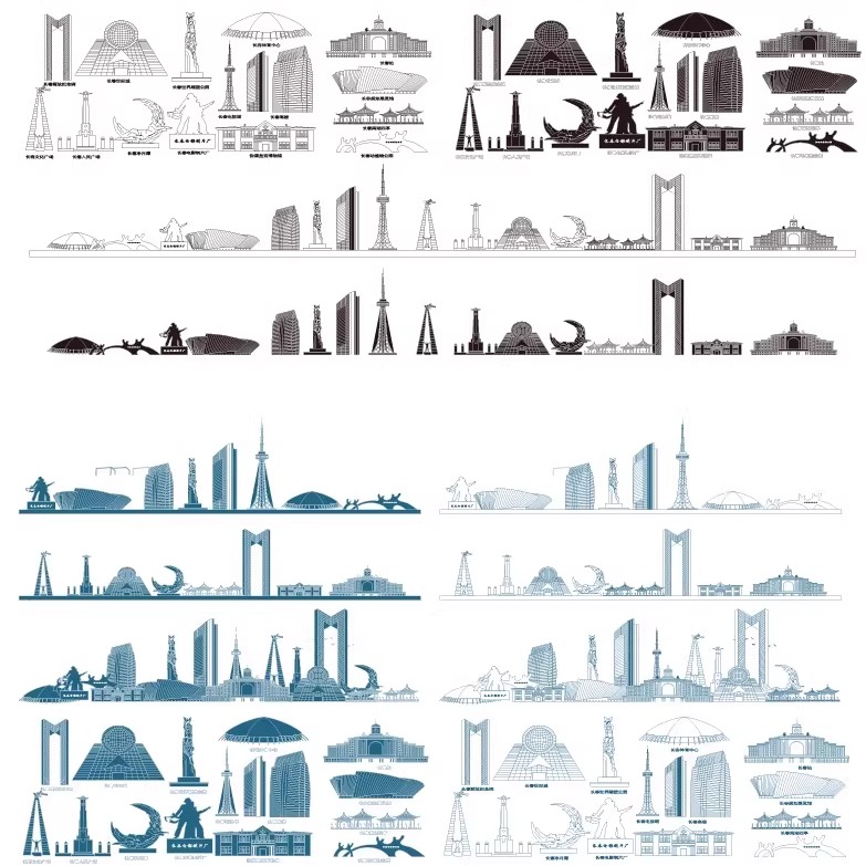 长春吉林天际线旅游线描建筑地标志城市插画景点剪影设计剪影素材