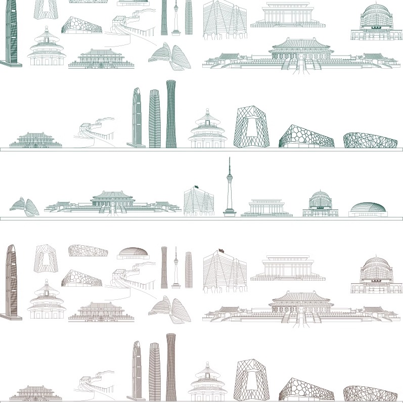 北京建筑插画景点设计天际线剪影剪影城市旅游线描地标志城市素材