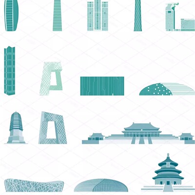 北京建筑城市插画天际线剪影旅游线描地标志剪影设计景点元素材