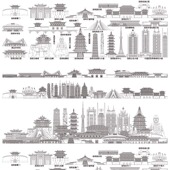 洛阳河南城市天际线旅游线描稿建筑景点地标志剪影插画图设计素材