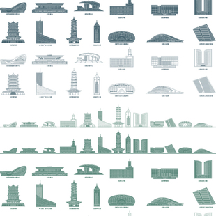 合肥安徽城市建筑剪影天际线旅游线描稿设计插画图地标志景点素材