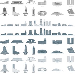 合肥安徽城市建筑剪影天际线旅游线描稿插画图地标志设计景点素材