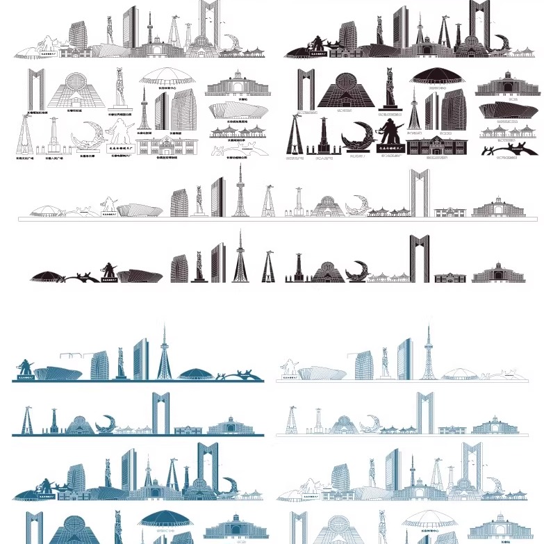 长春吉林天际线旅游线描建筑地标志城市插画景点剪影剪影设计素材