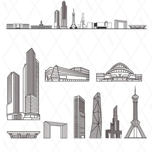 石家庄河北天际线旅游线描稿城市建筑地标志插画图景点剪影素材