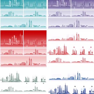 粤港澳大湾区澳门深圳广州香港珠海地标志剪影旅游景点建筑素材