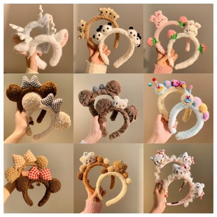 新款毛绒发箍小熊兔耳朵可爱少女卡通发夹头箍洗脸发带发卡礼物