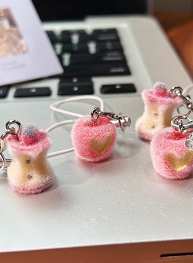 新款植绒挂件立体卡通爱心苹果食玩苹果核学生包包挂饰手机链礼物