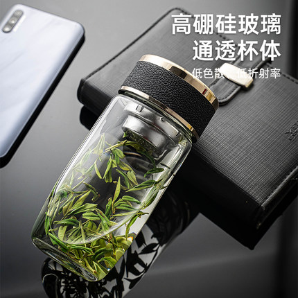 徽印创单层玻璃杯男士送礼大容量商务办公水杯车载便携泡茶杯