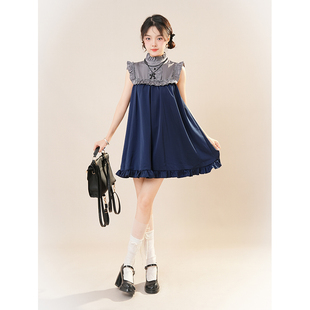 vintage 日系小众设计感气质短裙 古早风荷叶边宽松显瘦连衣裙新款