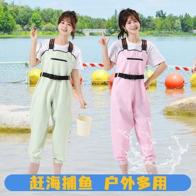 女士下水裤背带连体抓捕鱼沙滩雨鞋半身防水雨裤儿童赶海涉水衣服