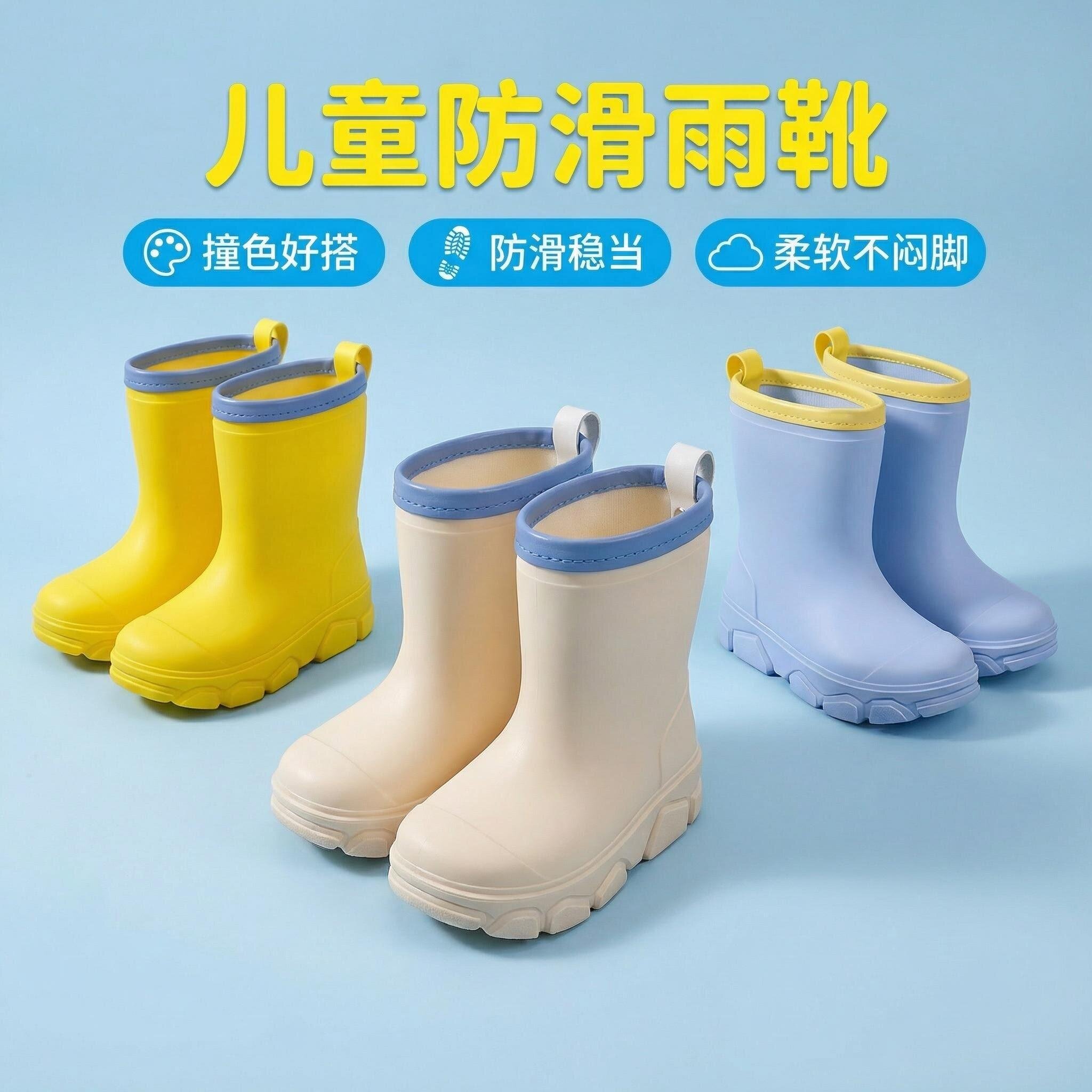 儿童中筒防水防滑撞色雨靴