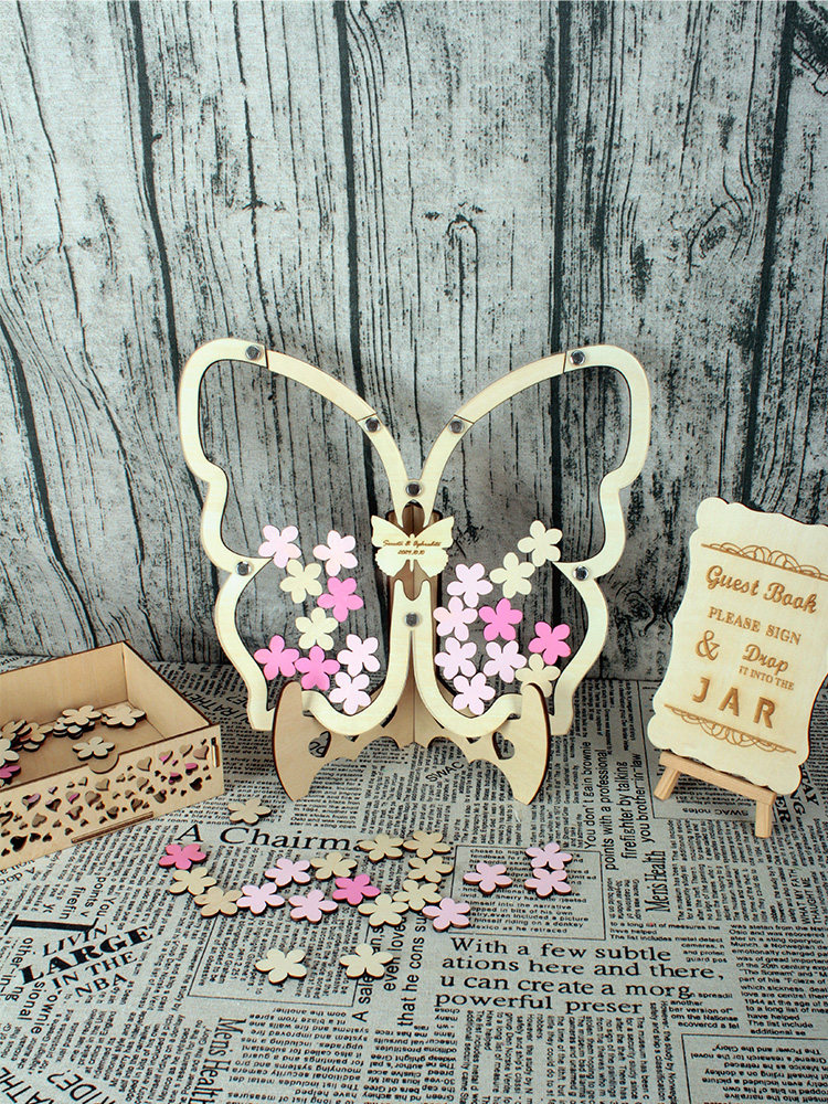 蝴蝶&rdquo;浪漫的婚礼准备糖果布局创意婚礼签名板生日签名框定制桃花