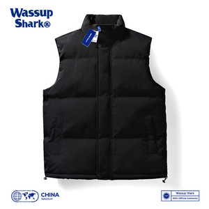 Wassup Shark冬季加厚羽绒棉马甲男外套美式简约情侣坎肩纯色背心