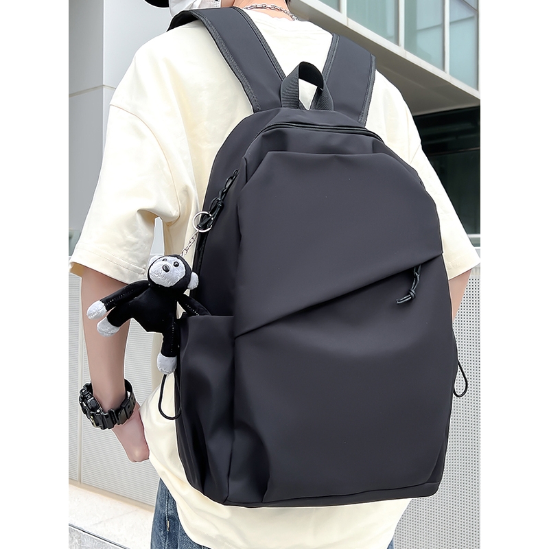 法国纯黑书包男大学生潮牌简约高级感女高中生16寸电脑双肩包旅行