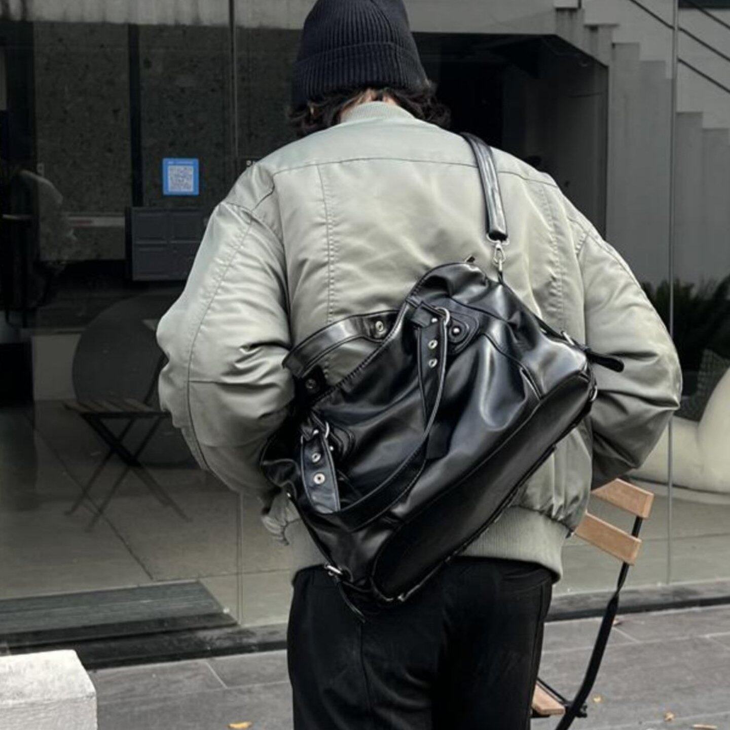 香港IT HKins美式街头多隔层单肩斜挎大容量手提包复古男士托特包