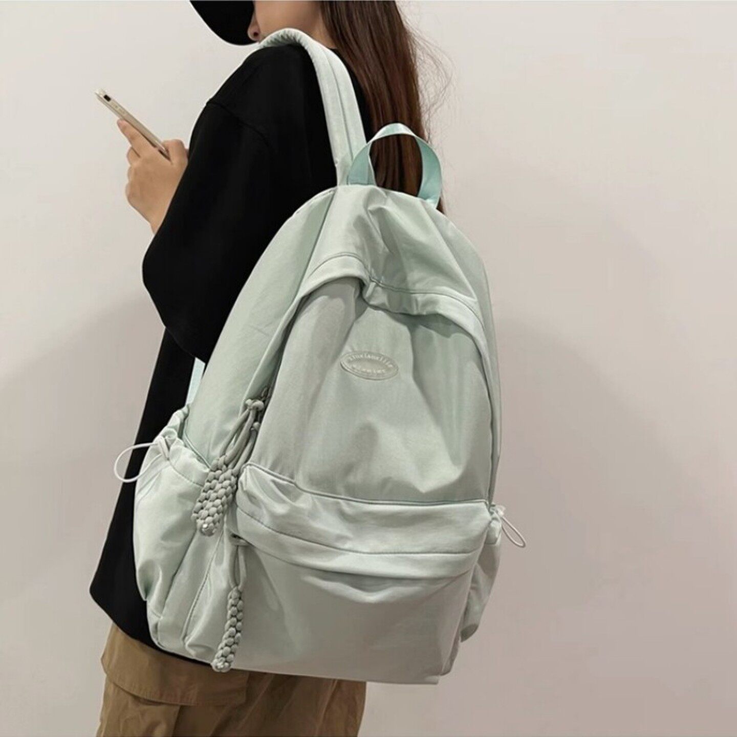 法国ZAMP新款简约纯色书包女大学生大容量初高中生休闲双肩背包