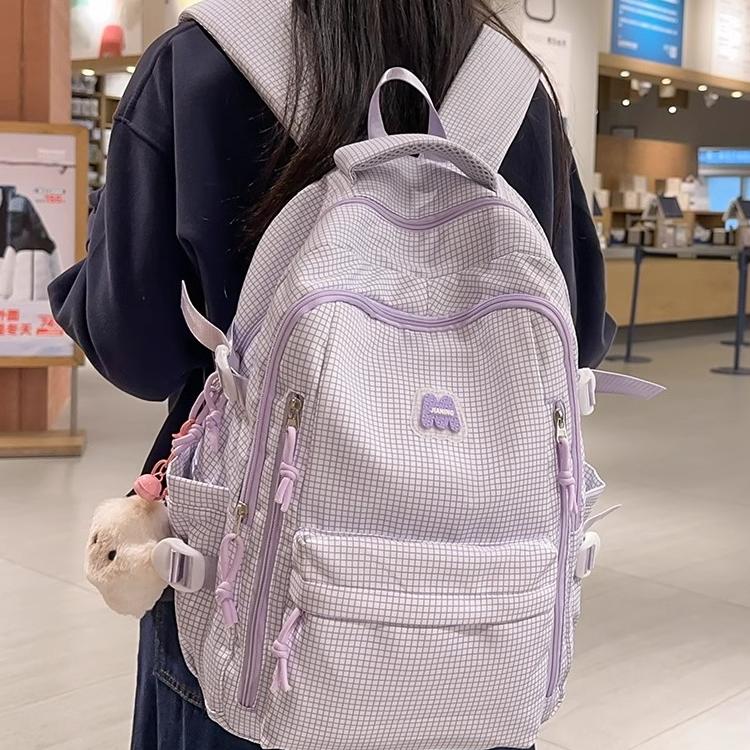 法国Fad Sincgo新款小学生书包女大容量初高中减负轻便格子双肩包