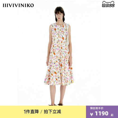 IIIVIVINIKO夏季新款度假感无袖印花收腰A字裙女C520646189D