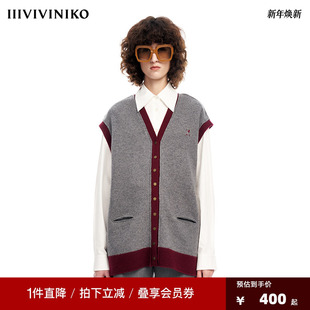 英伦撞色针织马甲背心 IIIVIVINIKO薇薏蔻绵羊毛开衫 早春新品