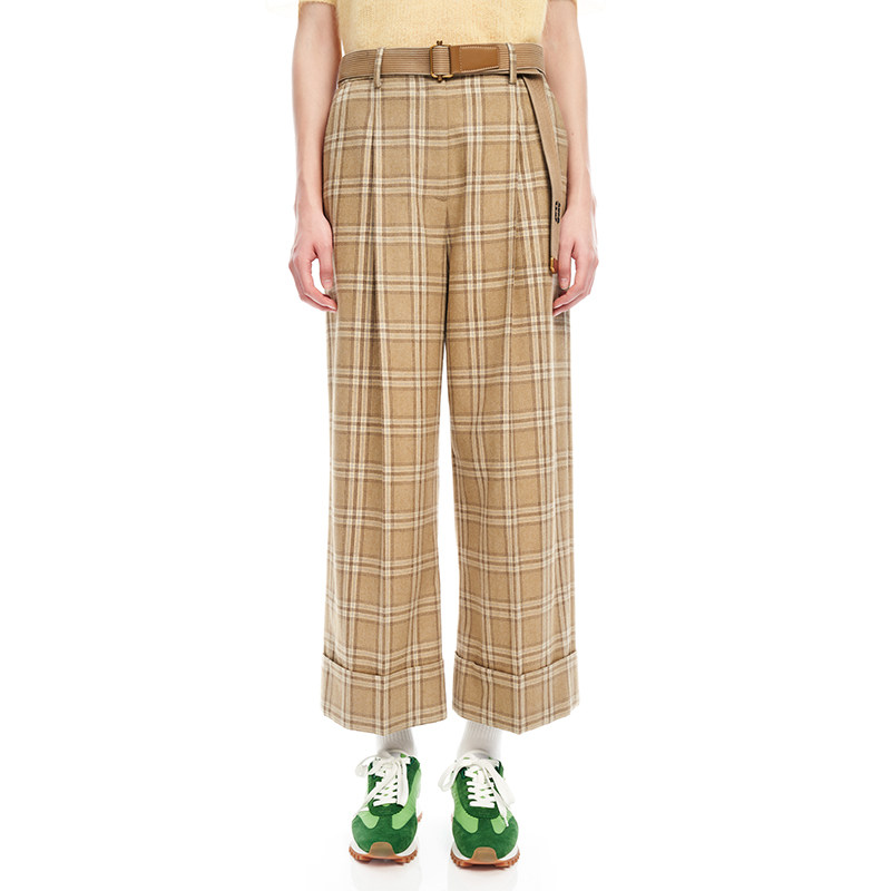 【早春新品】IIIVIVINIKO薇薏蔻粗花呢格子阔腿裤女垂感休闲西裤