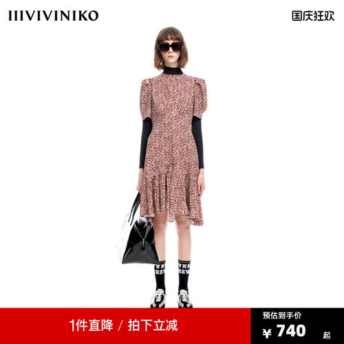 IIIVIVINIKO2023夏新品圆领碎花连身裙女M320616128E