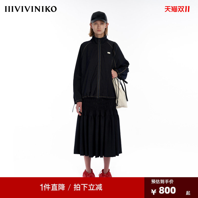 IIIVIVINIKO&ldquo;微皱细条纹尼龙&rdquo;宽松拉链运动外套女M334718119B