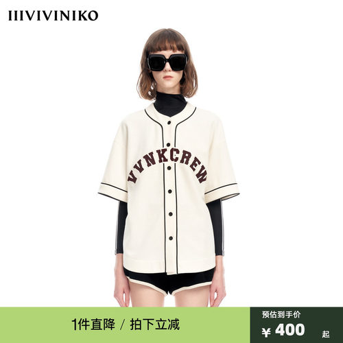 IIIVIVINIKO2023夏新品短袖棒球夹克女M322035363D